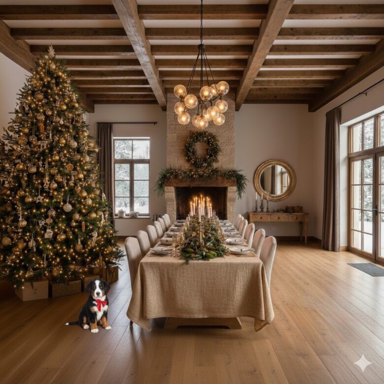 Luxe landelijke kerstdecoratie in landhuisstijl