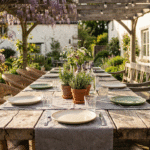 Boerderij terras houten tafel