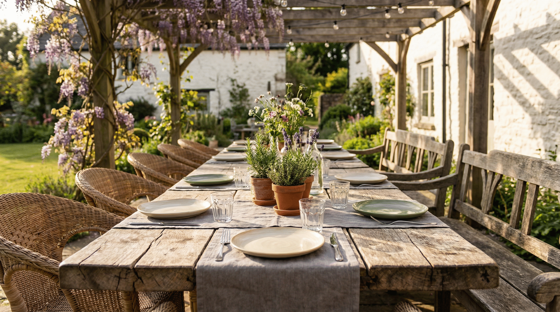Boerderij terras houten tafel